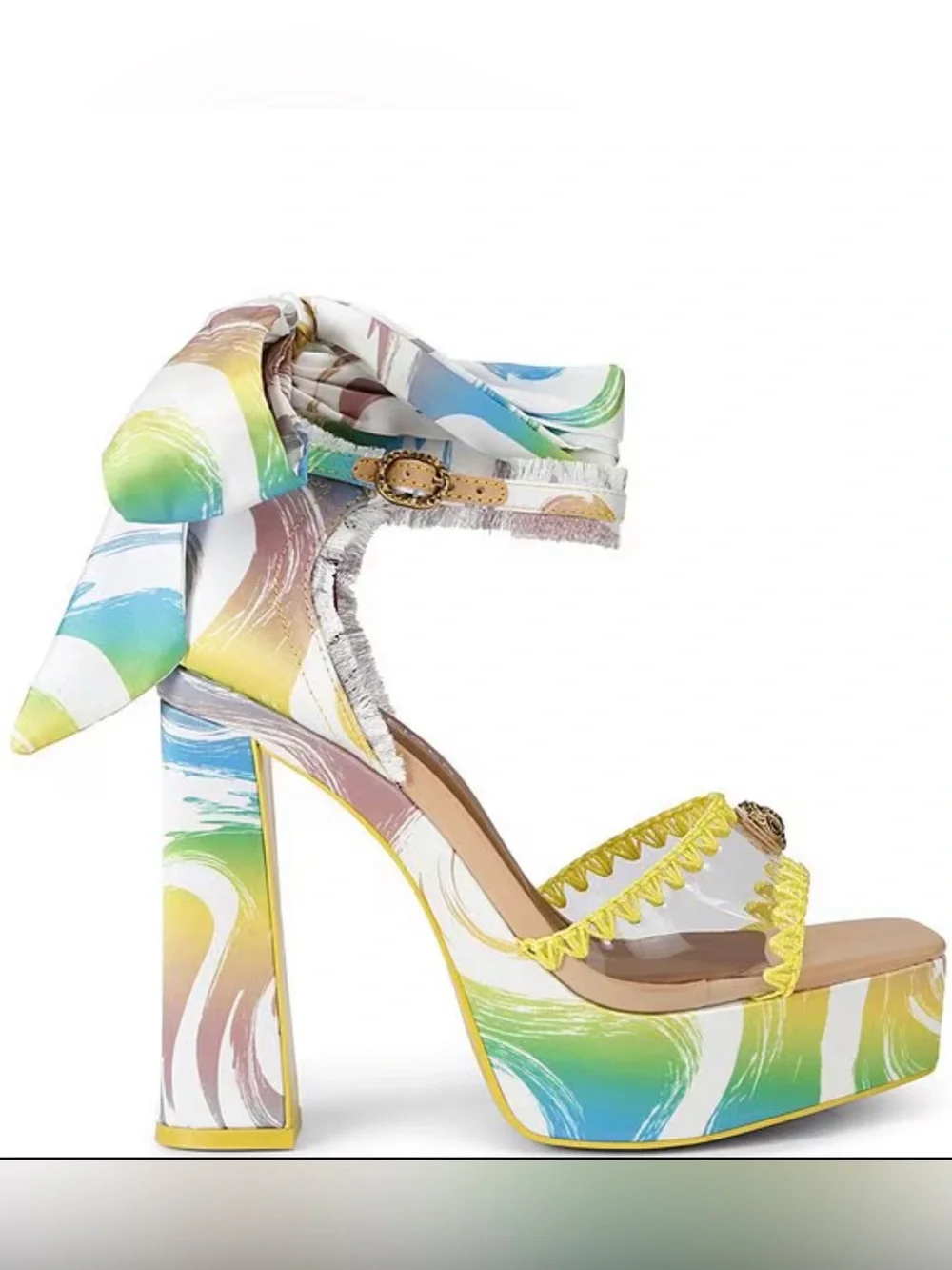 Kurt Geiger Cabana Vinyl Printed Ankle Tie Platform Dress Sandals - Picture 1 of 7